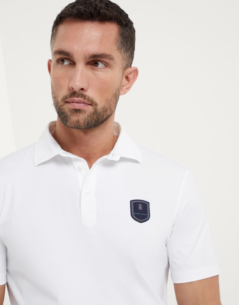 BRUNELLO CUCINELLI MEN'S WHITE STRETCH POLO SHIRT