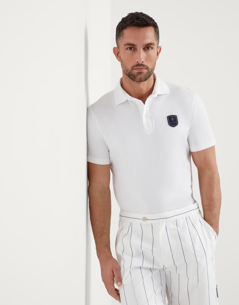 BRUNELLO CUCINELLI MEN'S WHITE STRETCH POLO SHIRT