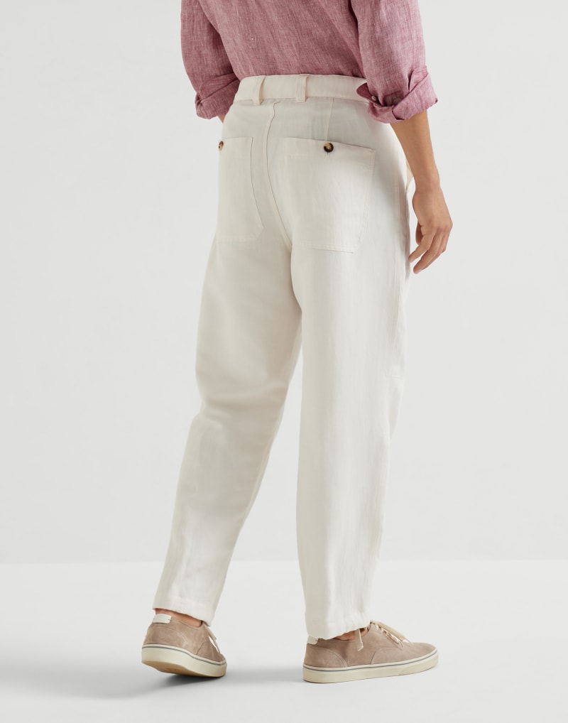 BRUNELLO CUCINELLI MEN'S OFF WHITE LINEN RELAXED TROUSERS