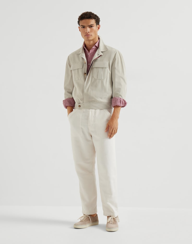 BRUNELLO CUCINELLI MEN'S OFF WHITE LINEN RELAXED TROUSERS