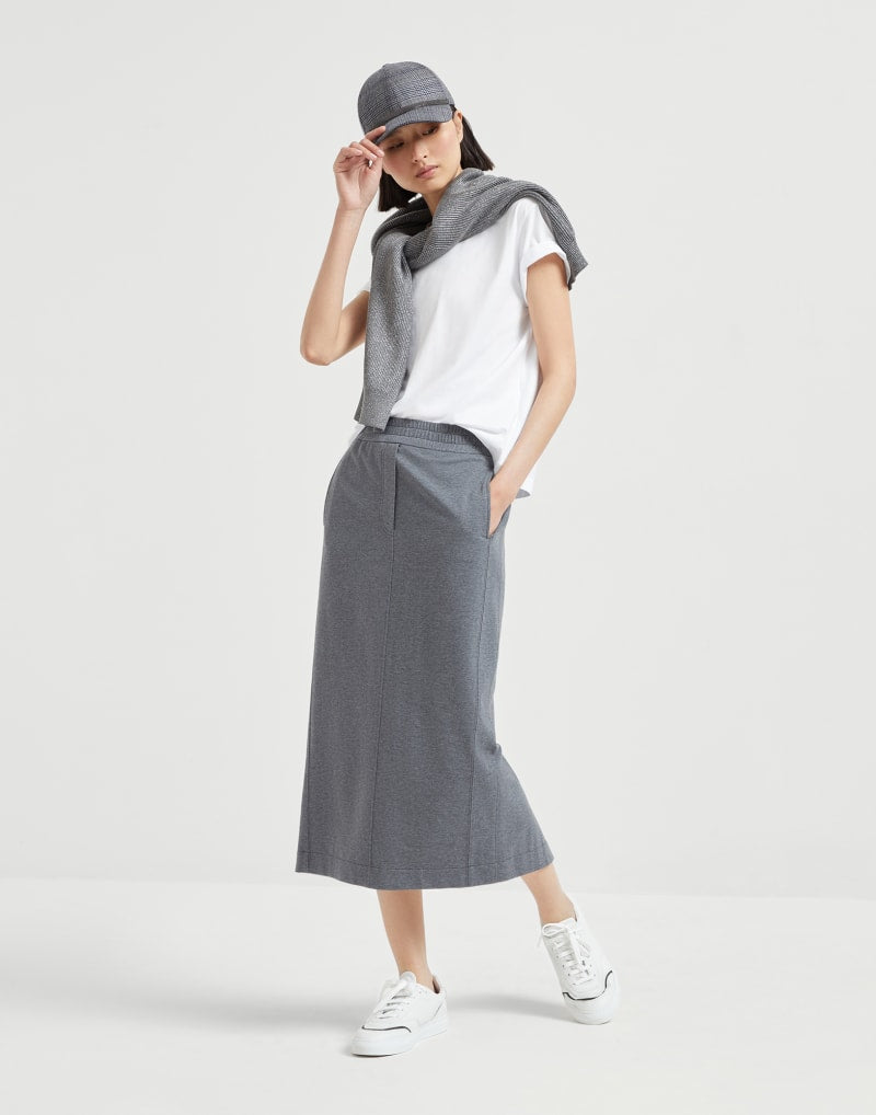BRUNELLO CUCINELLI WOMEN'S GREY MIDI STRAIGHT SKIRT
