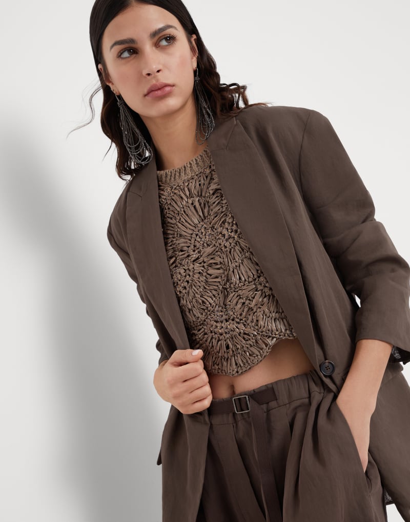 BRUNELLO CUCINELLI WOMEN'S BROWN RELAXED COTTON BLAZER