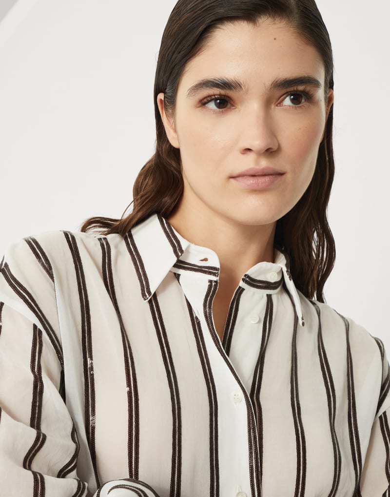 BRUNELLO CUCINELLI WOMEN'S WHITE STRIPED RELAXED SHIRT
