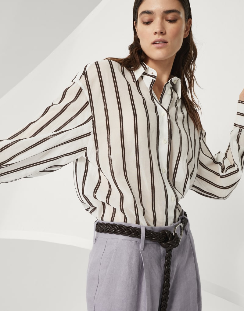 BRUNELLO CUCINELLI WOMEN'S WHITE STRIPED RELAXED SHIRT