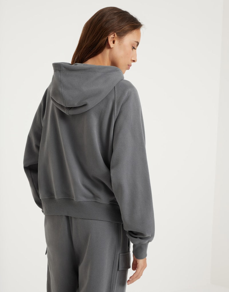 BRUNELLO CUCINELLI WOMEN'S GREY COTTON ZIP HOODIE