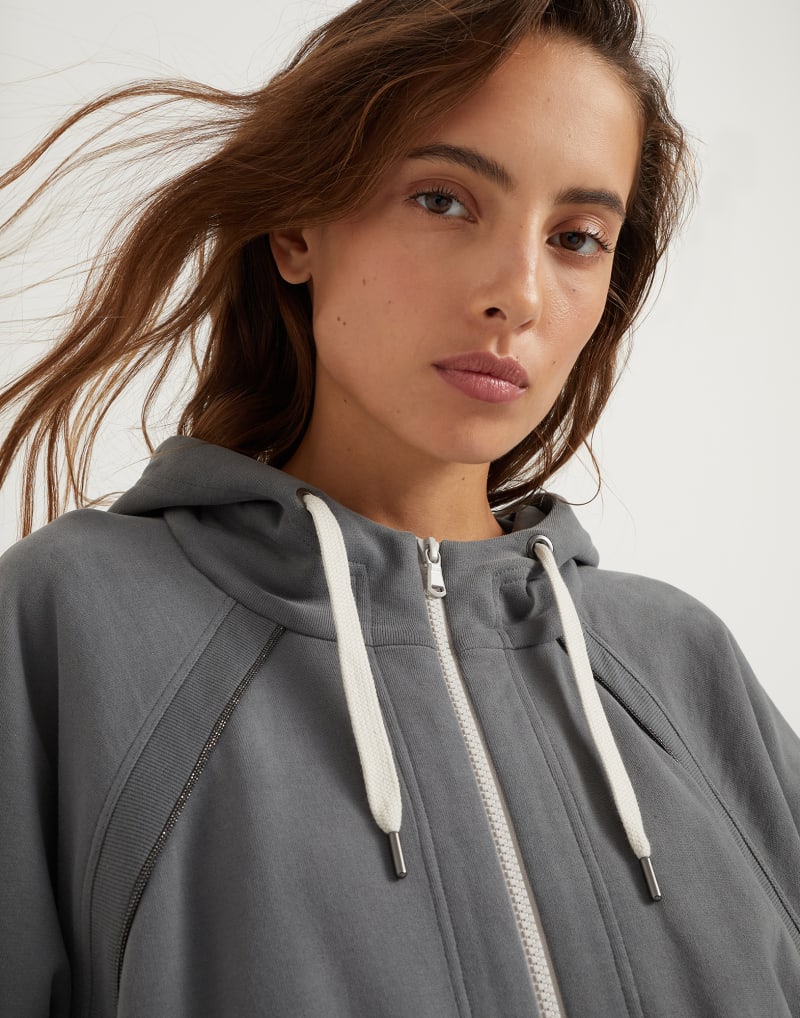 BRUNELLO CUCINELLI WOMEN'S GREY COTTON ZIP HOODIE