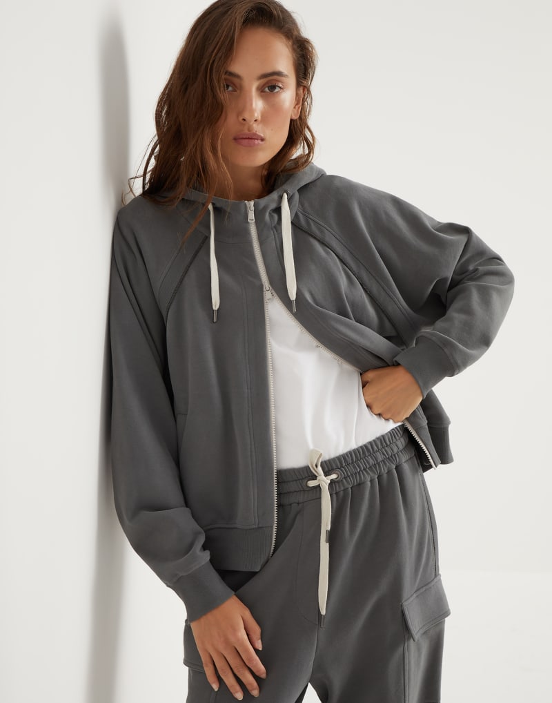 BRUNELLO CUCINELLI WOMEN'S GREY COTTON ZIP HOODIE