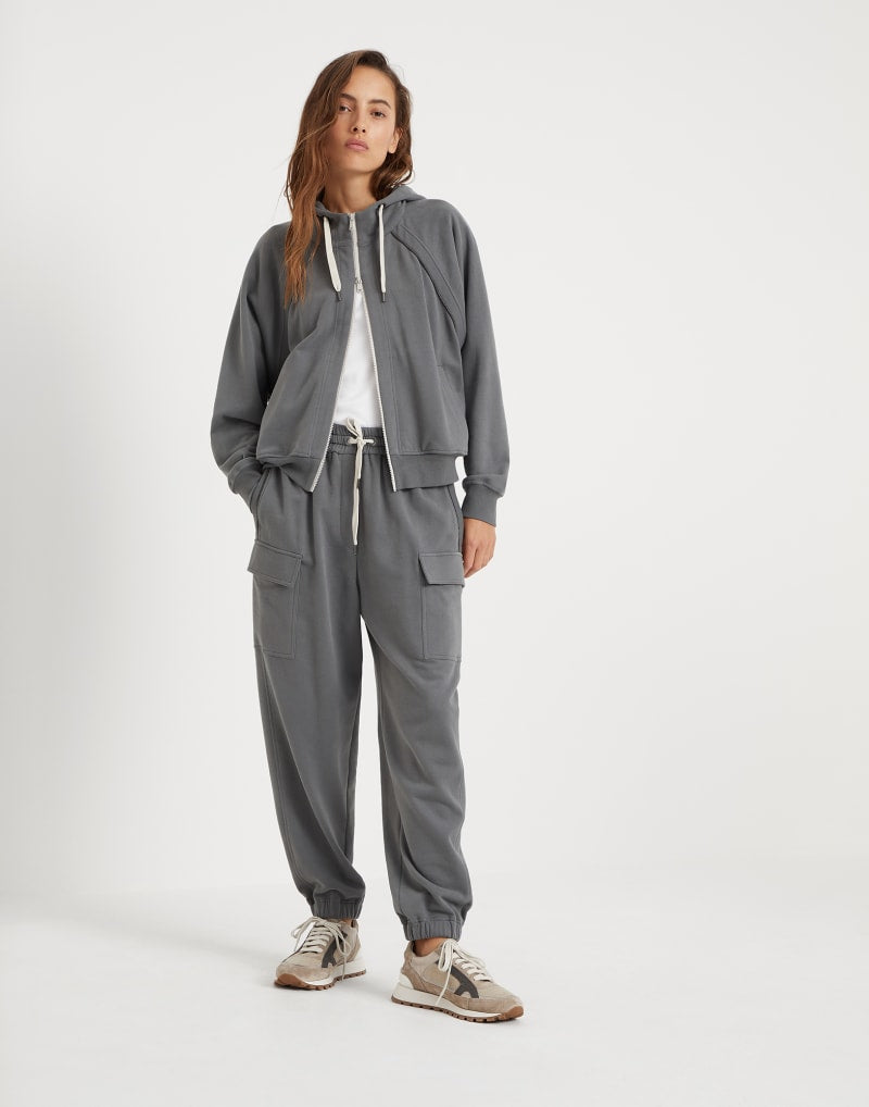 BRUNELLO CUCINELLI WOMEN'S GREY COTTON ZIP HOODIE
