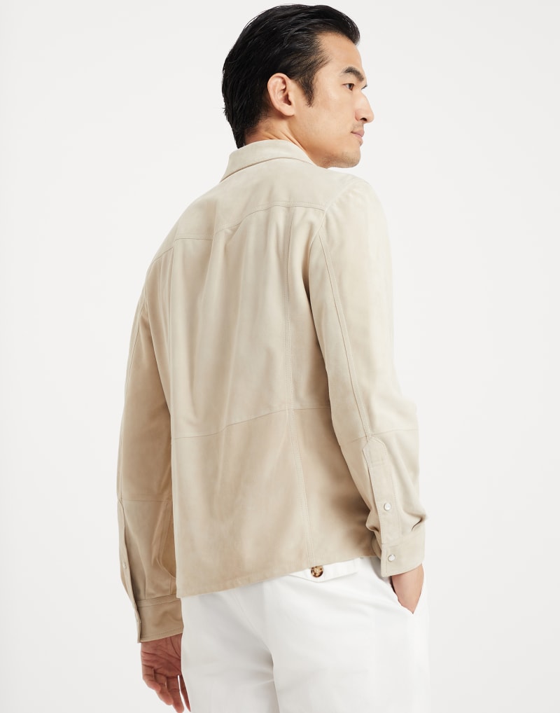 BRUNELLO CUCINELLI MEN'S BEIGE LEATHER RELAXED JACKET