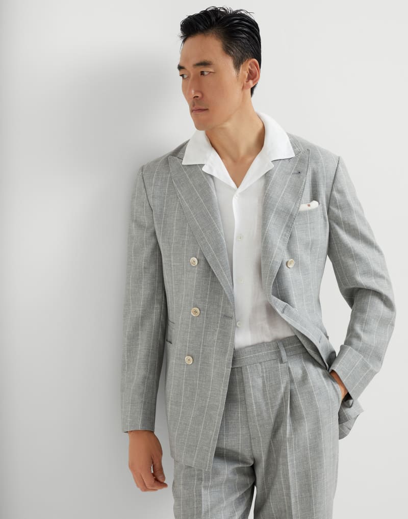 BRUNELLO CUCINELLI MEN'S LIGHT GREY WOOL BLAZER