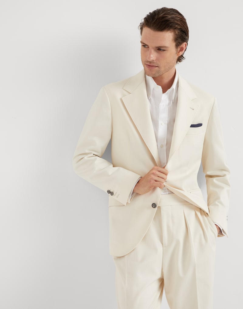 BRUNELLO CUCINELLI MEN'S OFF WHITE WOOL COTTON BLAZER