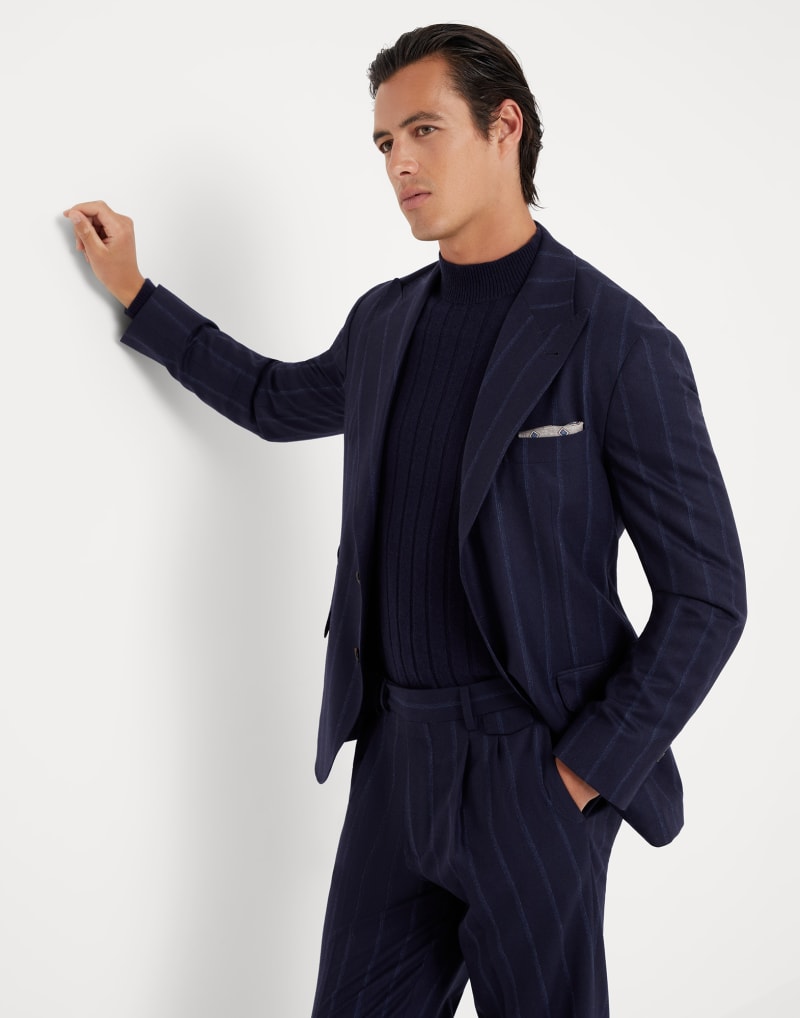BRUNELLO CUCINELLI MEN'S NAVY WOOL TAILORED BLAZER