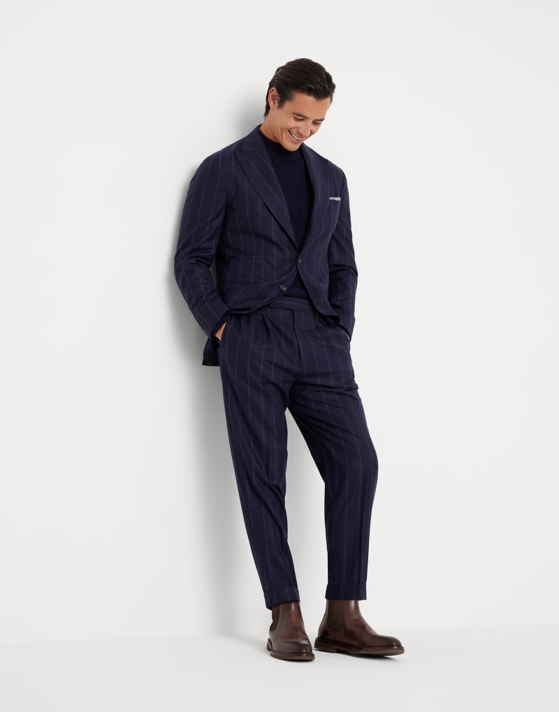 BRUNELLO CUCINELLI MEN'S NAVY WOOL TAILORED BLAZER