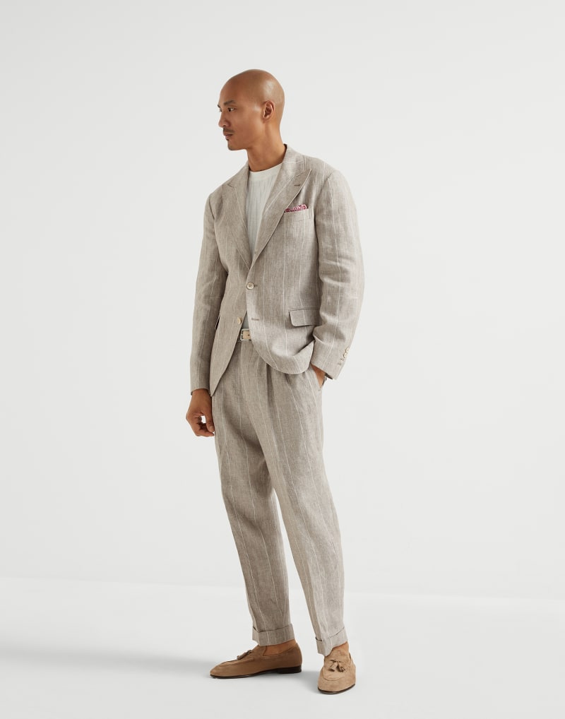 BRUNELLO CUCINELLI MEN'S LIGHT BEIGE LINEN SUIT