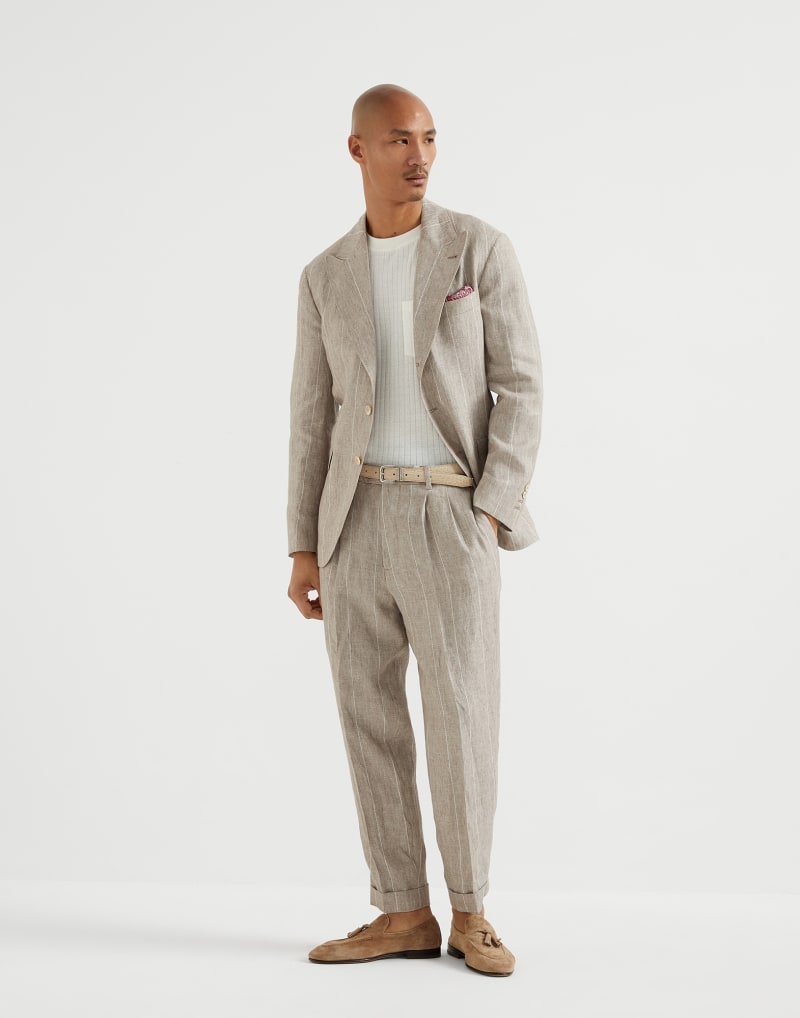 BRUNELLO CUCINELLI MEN'S LIGHT BEIGE LINEN SUIT