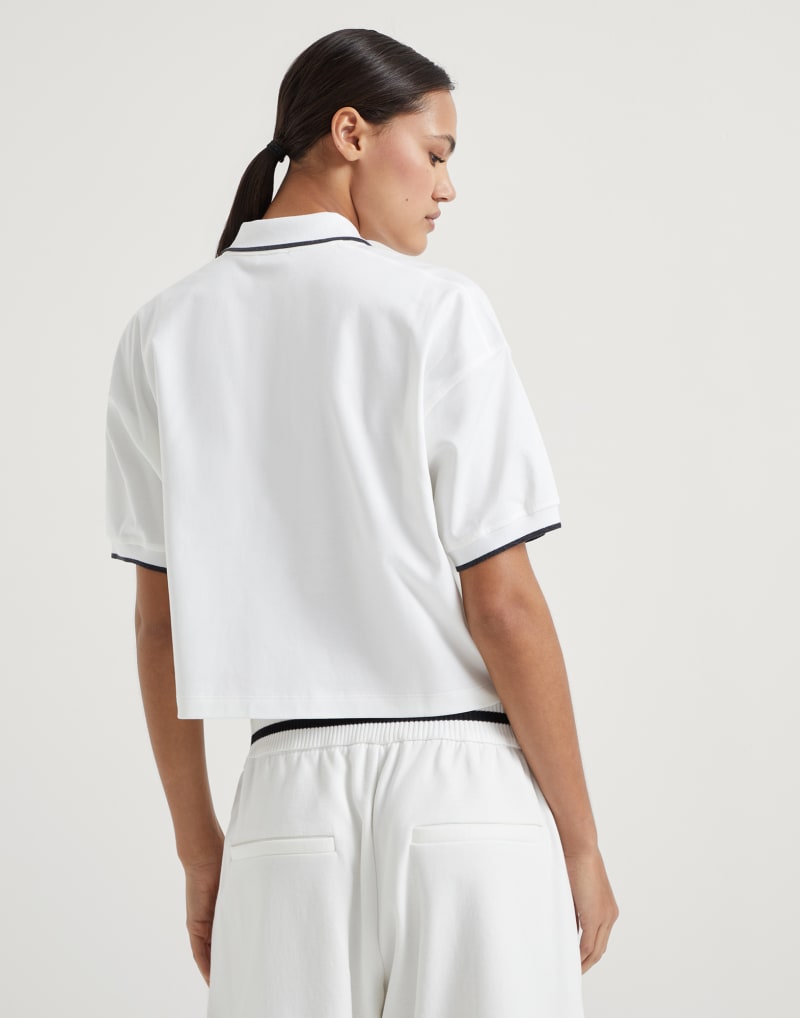 BRUNELLO CUCINELLI WOMEN'S WHITE CROPPED POLO SHIRT