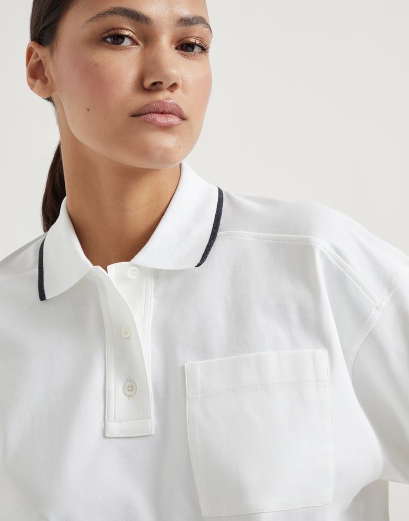 BRUNELLO CUCINELLI WOMEN'S WHITE CROPPED POLO SHIRT
