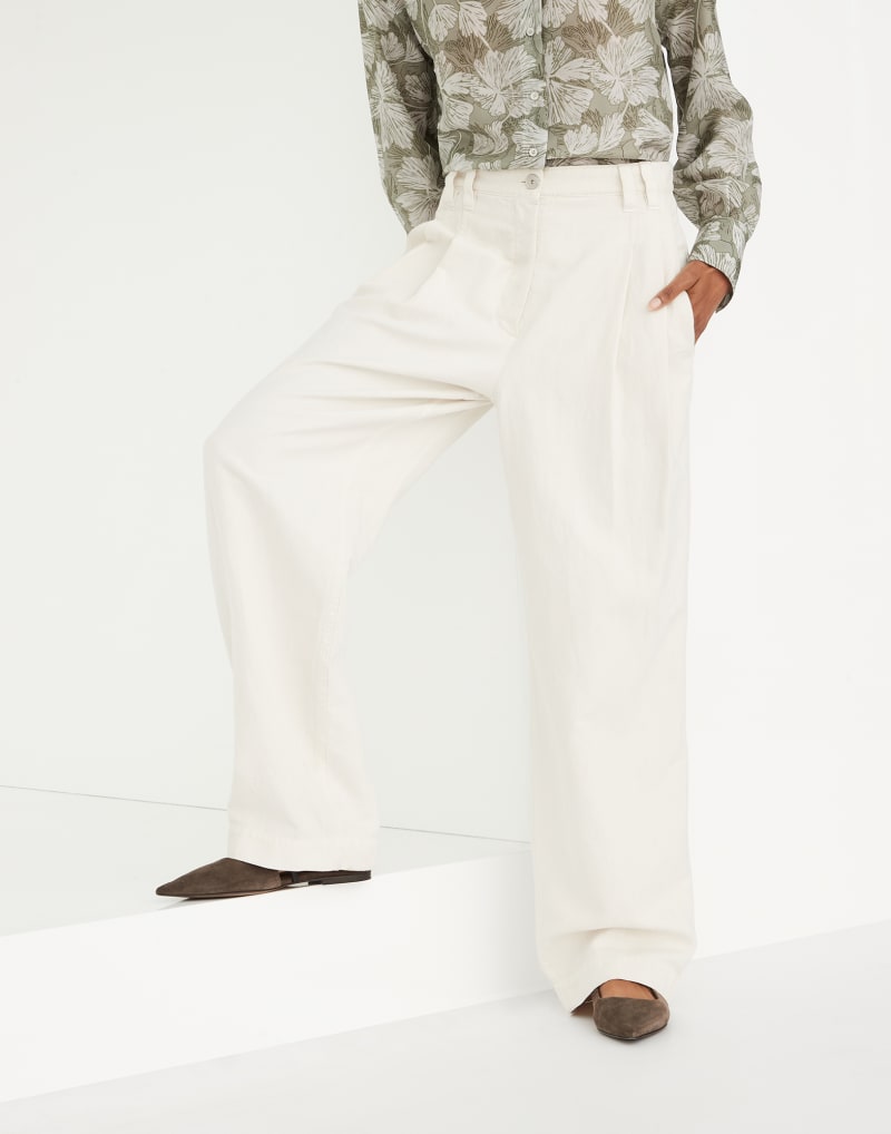 BRUNELLO CUCINELLI WOMEN'S OFF WHITE LINEN WIDE TROUSERS