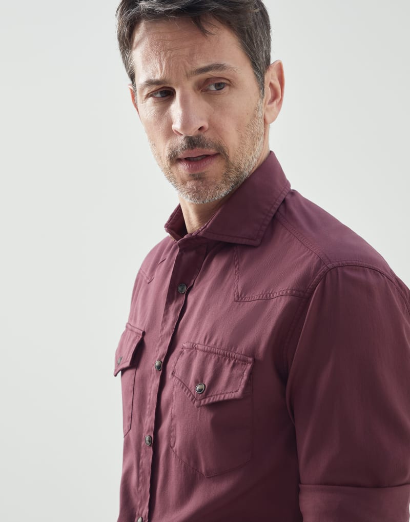 BRUNELLO CUCINELLI MEN'S DARK RED CASUAL SHIRT