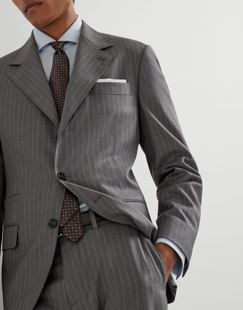 BRUNELLO CUCINELLI MEN'S GREY WOOL TAILORED TROUSERS