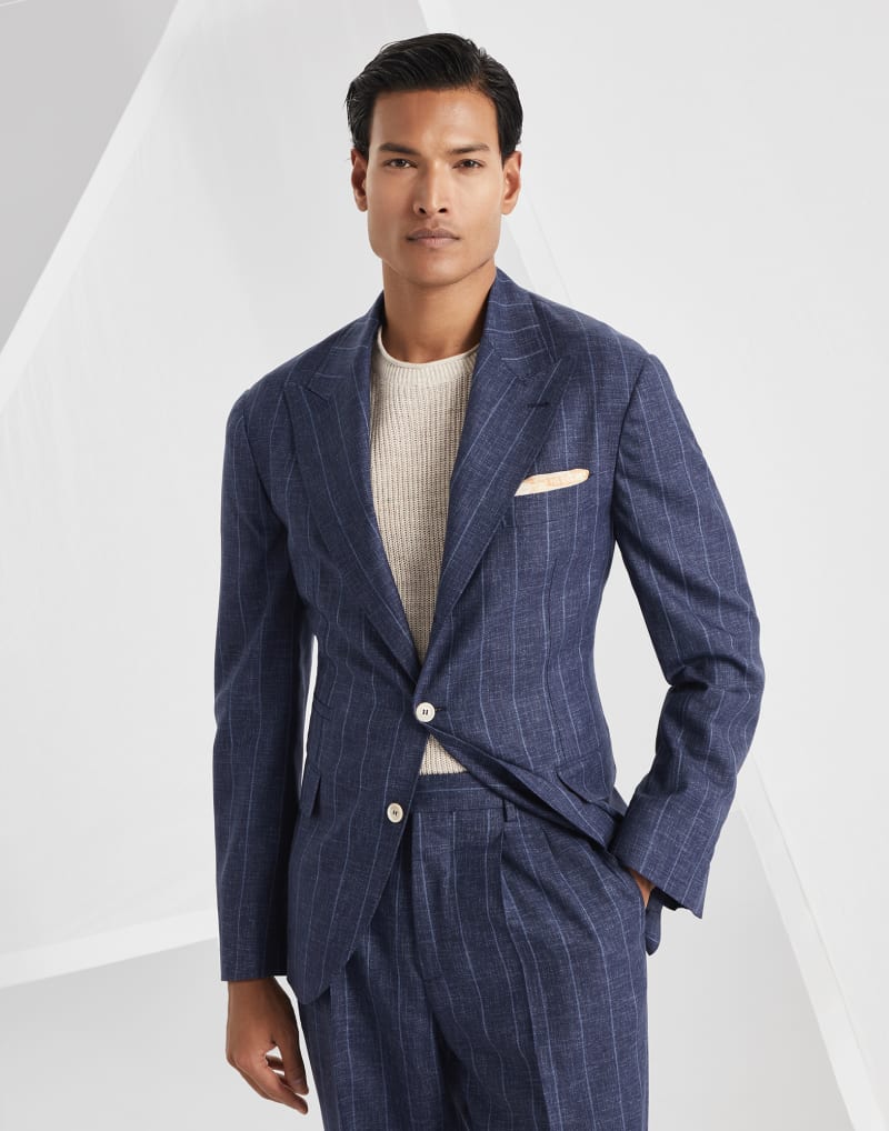 BRUNELLO CUCINELLI MEN'S NAVY WOOL TAILORED BLAZER