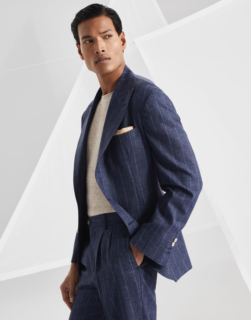BRUNELLO CUCINELLI MEN'S NAVY WOOL TAILORED BLAZER
