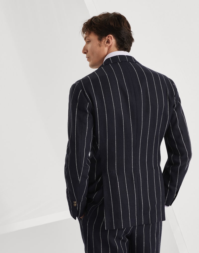 BRUNELLO CUCINELLI MEN'S NAVY STRIPED TAILORED BLAZER