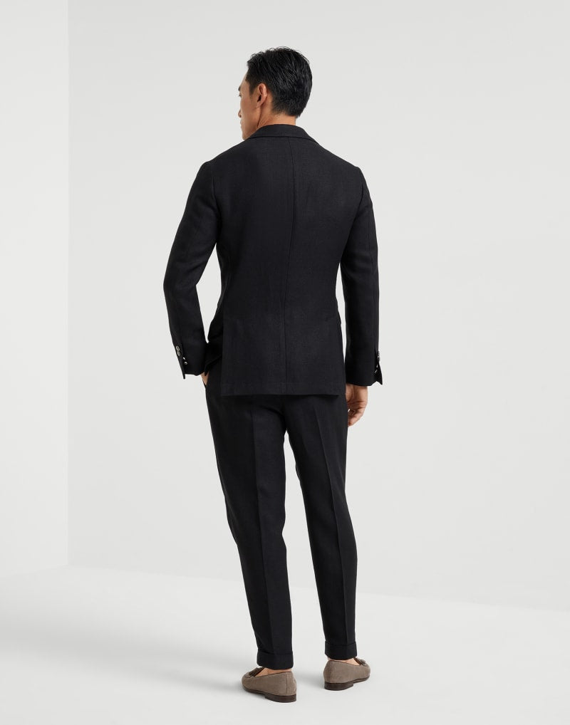 BRUNELLO CUCINELLI MEN'S BLACK LINEN WOOL TAILORED TROUSERS