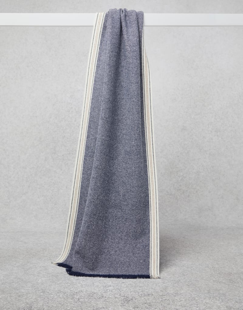 BRUNELLO CUCINELLI MEN'S BLUE WOOL STRIPED SCARF