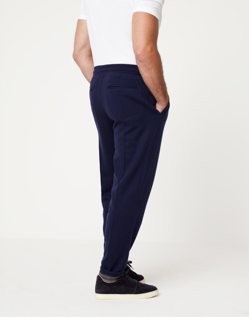 BRUNELLO CUCINELLI MEN'S NAVY WOOL TAPERED TROUSERS