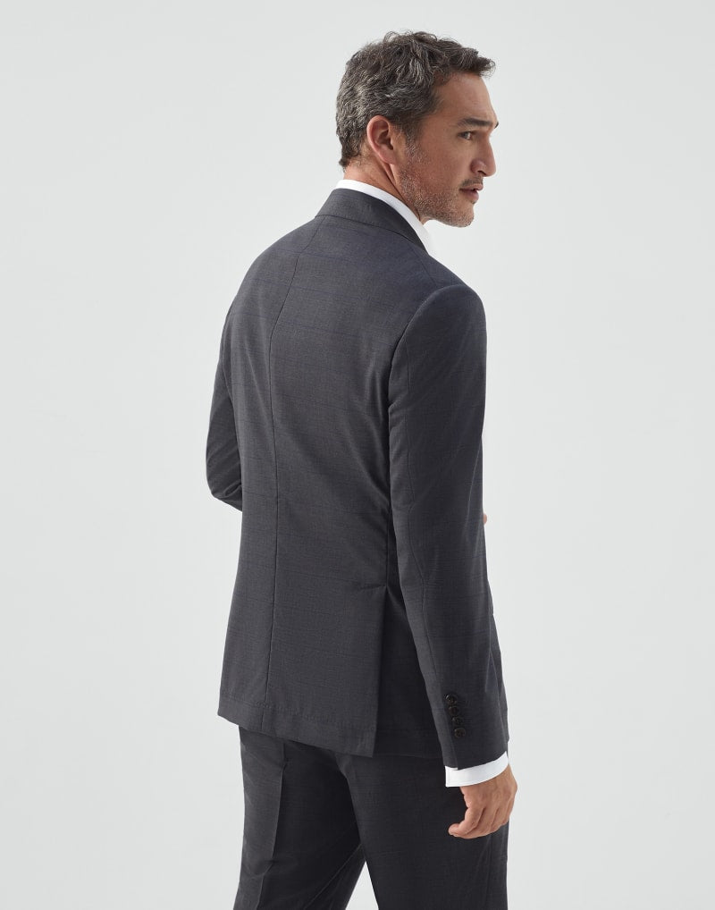 BRUNELLO CUCINELLI MEN'S DARK GREY WOOL BLAZER