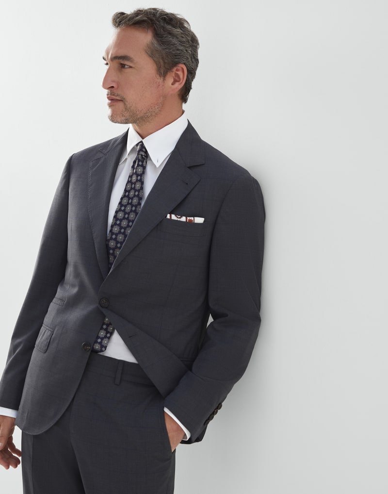 BRUNELLO CUCINELLI MEN'S DARK GREY WOOL BLAZER