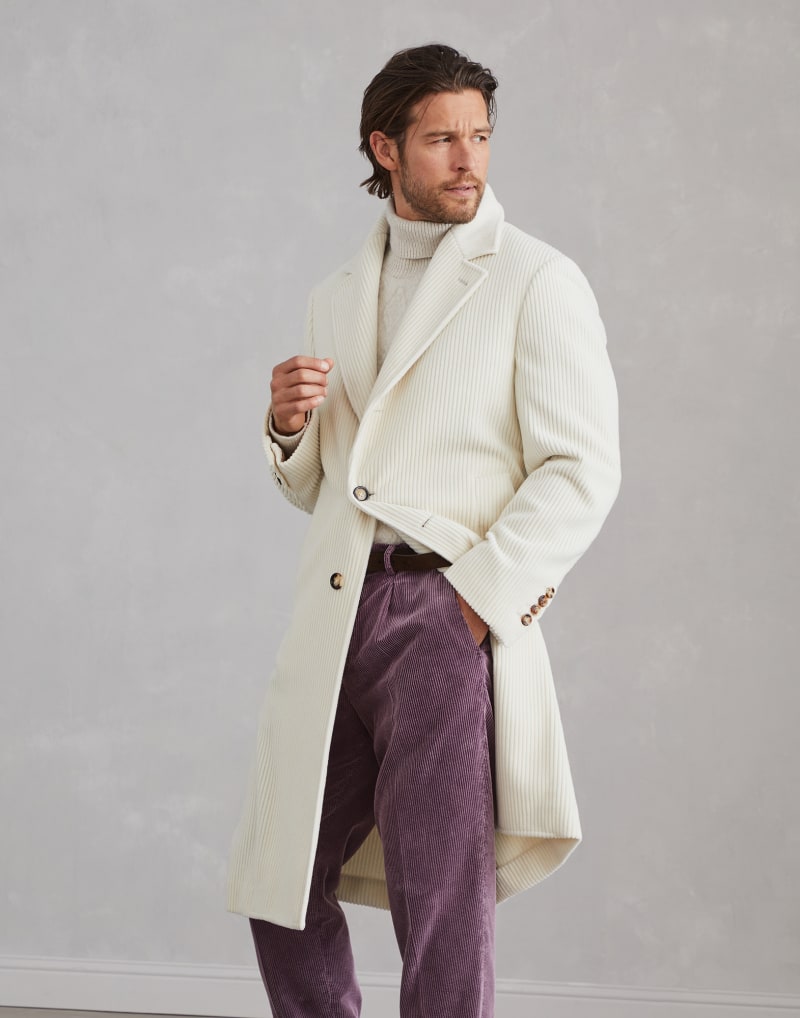 BRUNELLO CUCINELLI MEN'S OFF WHITE WOOL TAILORED COAT