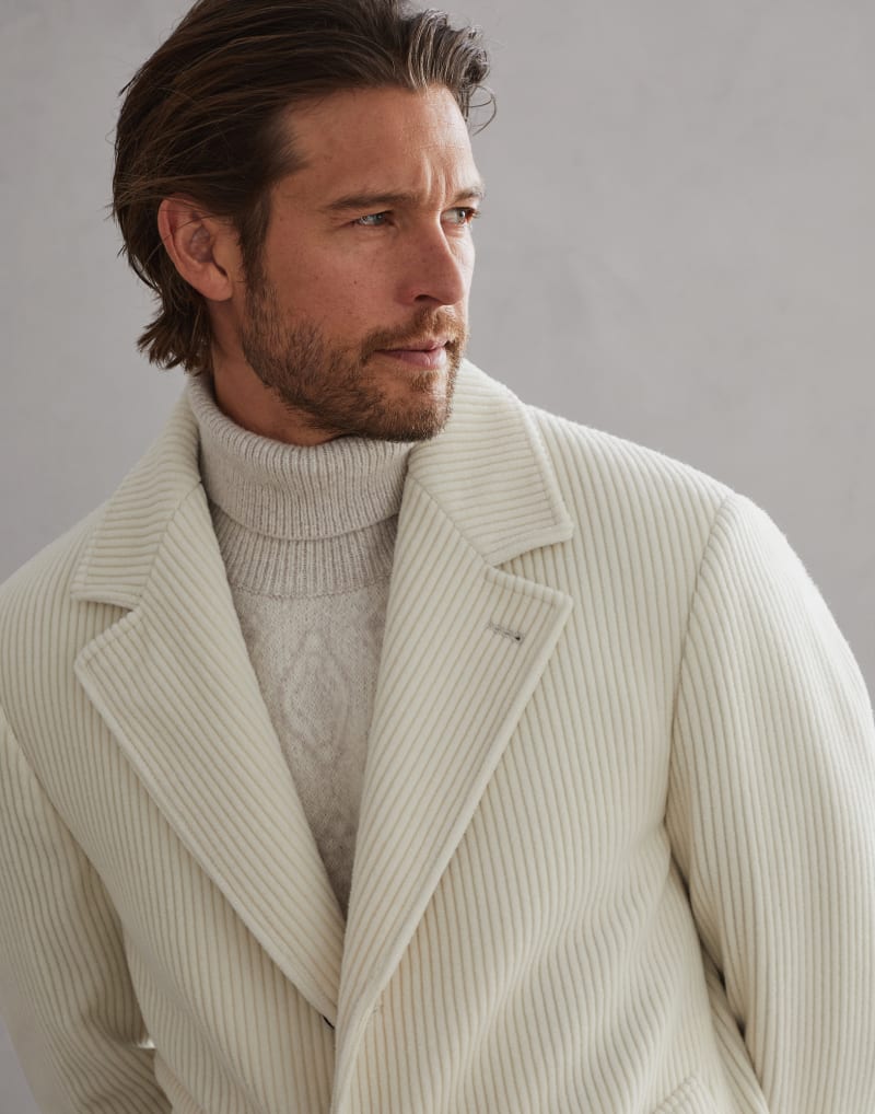 BRUNELLO CUCINELLI MEN'S OFF WHITE WOOL TAILORED COAT