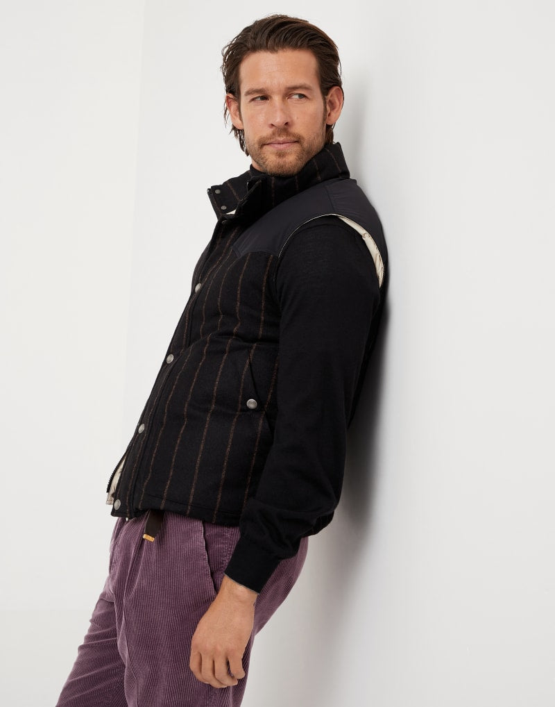 BRUNELLO CUCINELLI MEN'S BLACK STRIPED WOOL VEST