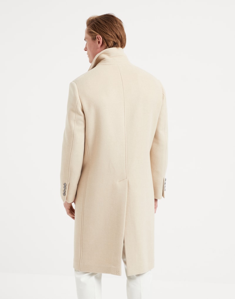 BRUNELLO CUCINELLI MEN'S LIGHT BEIGE WOOL OVERCOAT
