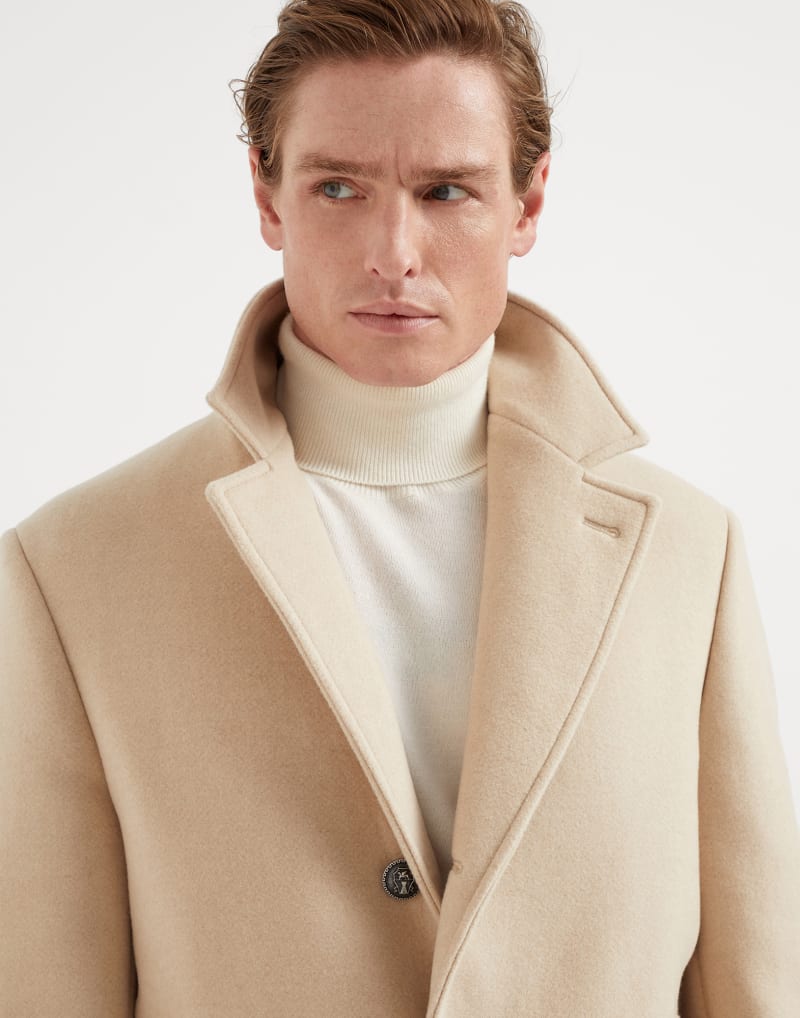 BRUNELLO CUCINELLI MEN'S LIGHT BEIGE WOOL OVERCOAT