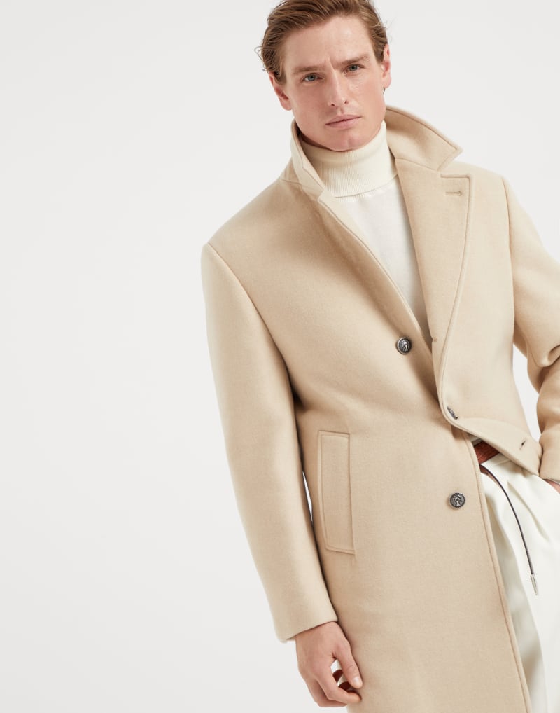 BRUNELLO CUCINELLI MEN'S LIGHT BEIGE WOOL OVERCOAT
