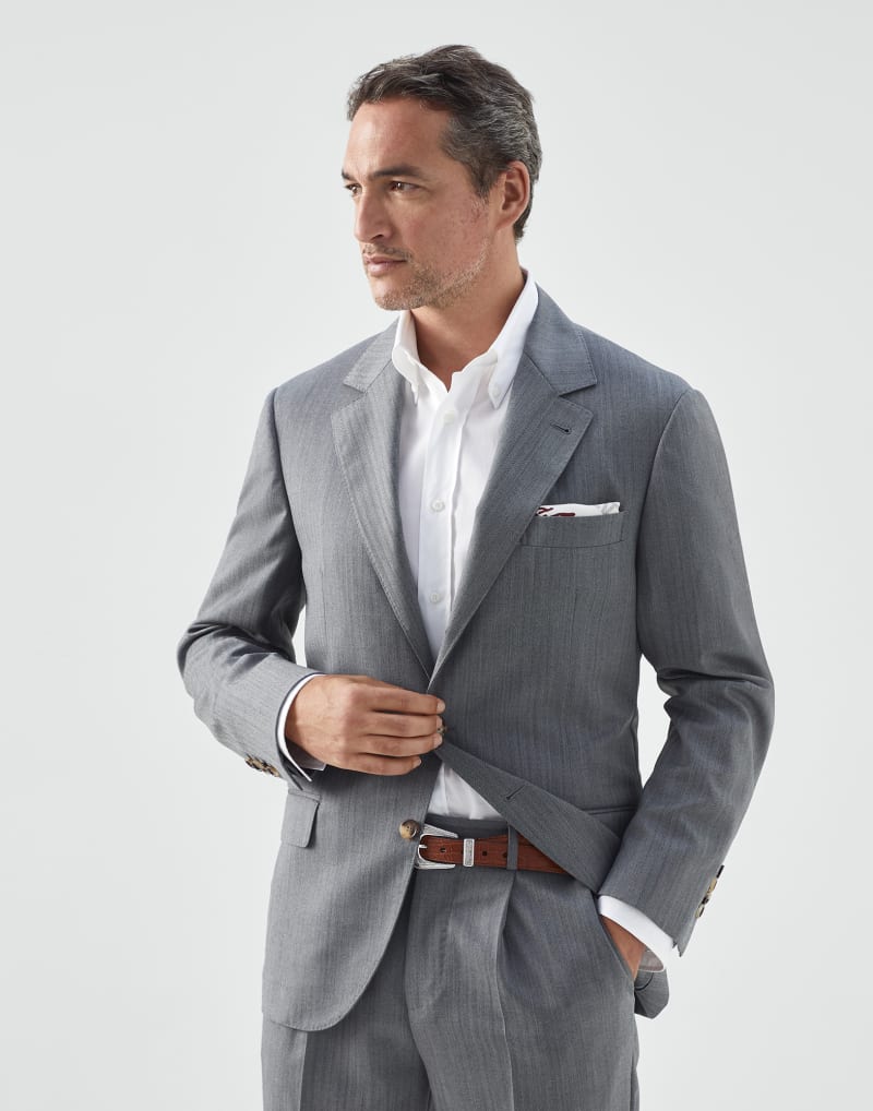 BRUNELLO CUCINELLI MEN'S GREY WOOL TAILORED BLAZER