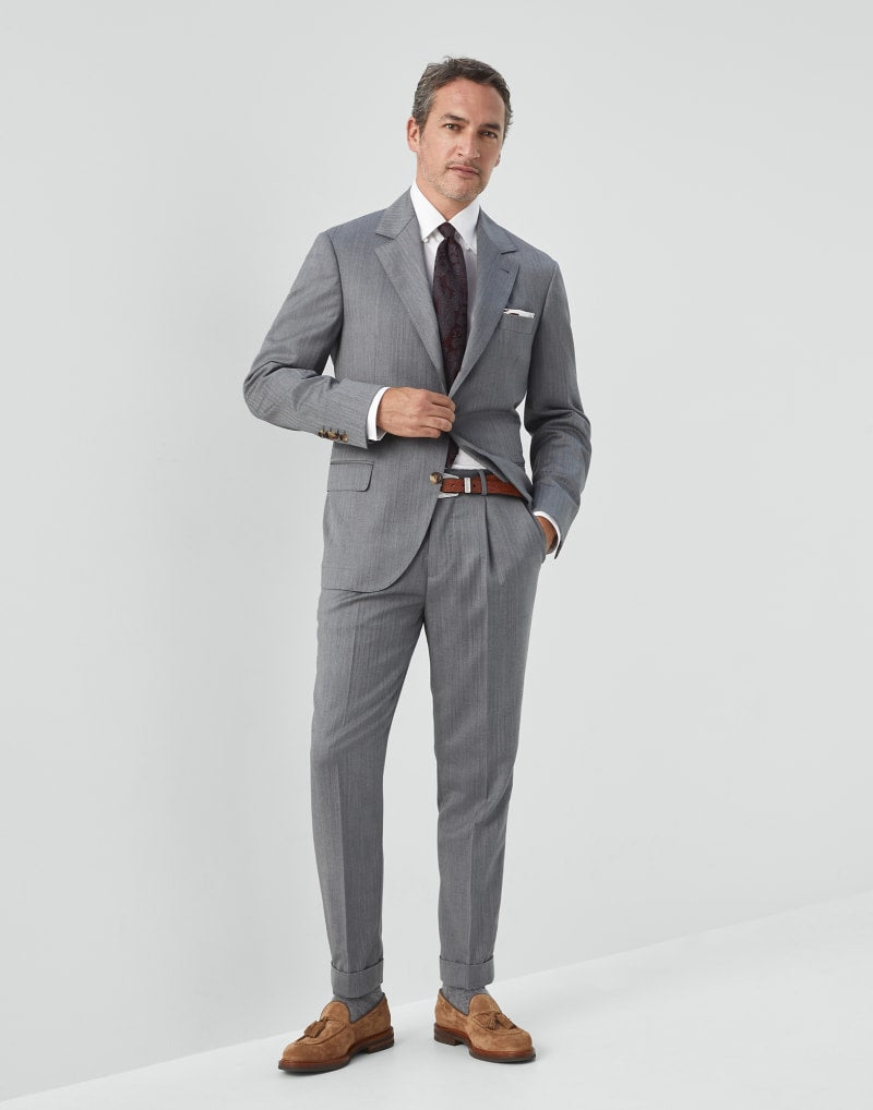 BRUNELLO CUCINELLI MEN'S GREY WOOL TAILORED BLAZER