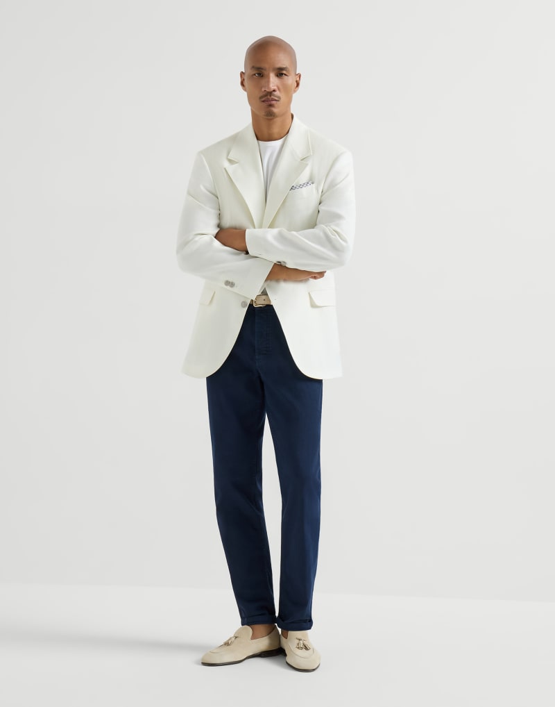BRUNELLO CUCINELLI MEN'S NAVY TAILORED COTTON TROUSERS