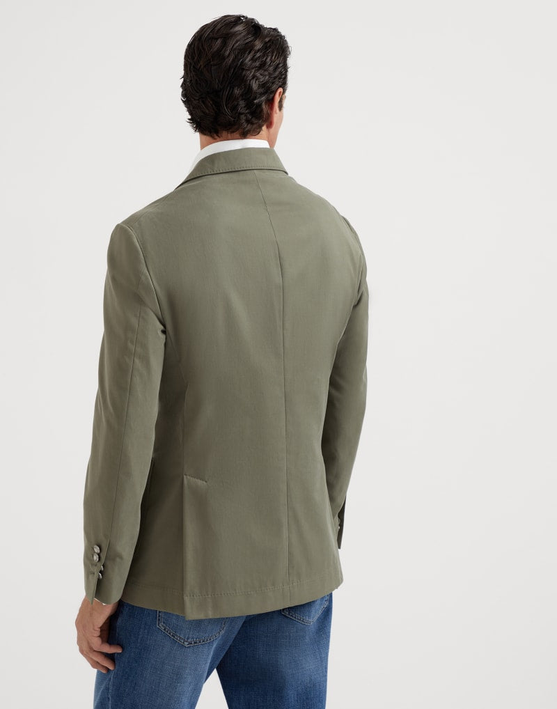BRUNELLO CUCINELLI MEN'S OLIVE COTTON DOUBLE BREASTED BLAZER