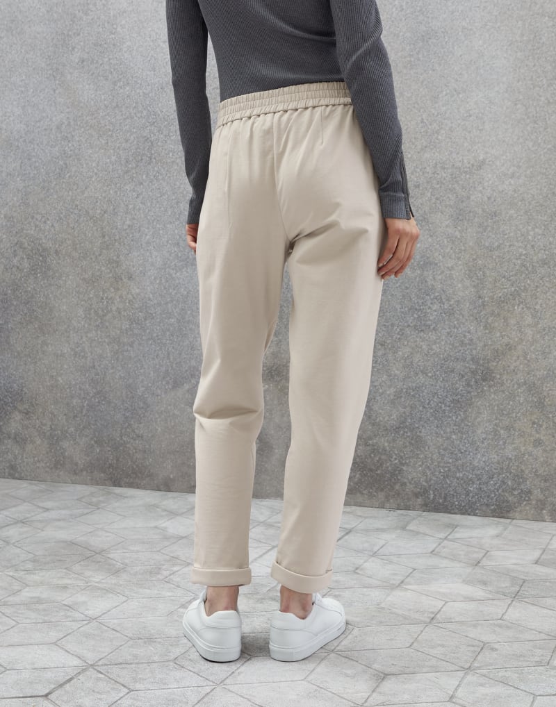 BRUNELLO CUCINELLI WOMEN'S LIGHT BEIGE RELAXED COTTON TROUSERS