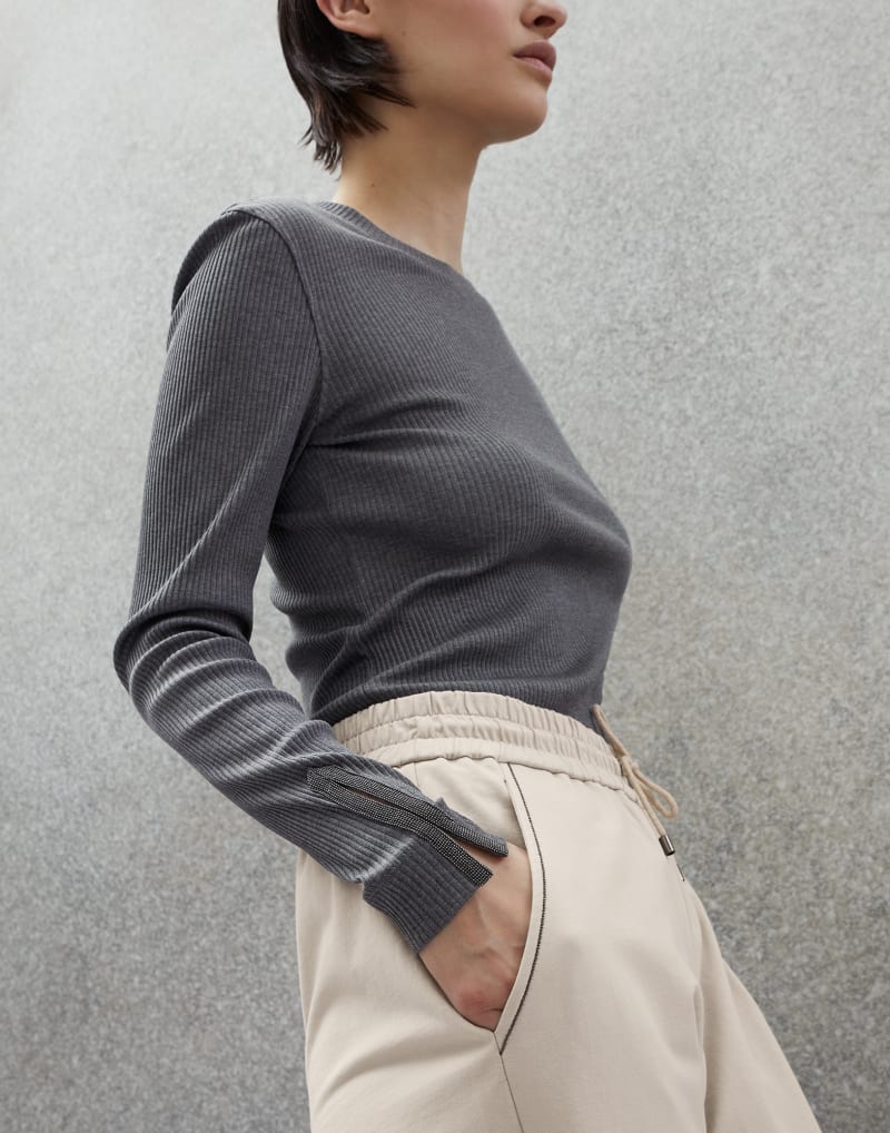 BRUNELLO CUCINELLI WOMEN'S LIGHT BEIGE RELAXED COTTON TROUSERS