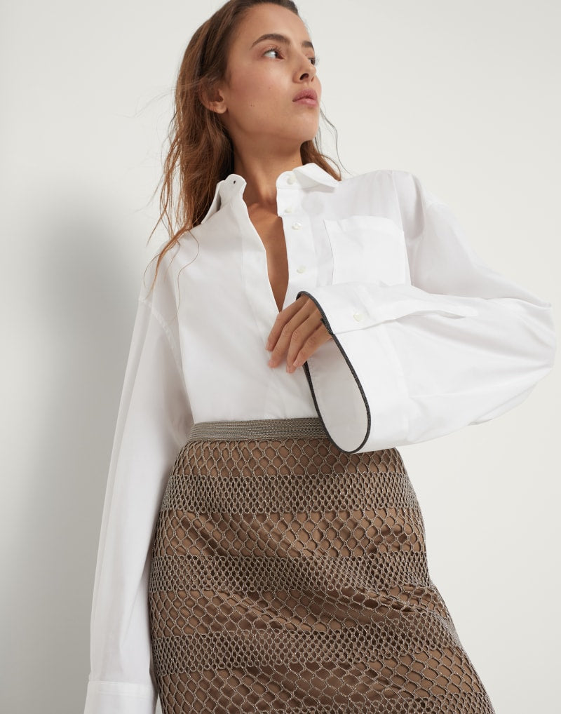 BRUNELLO CUCINELLI WOMEN'S TAUPE MESH MIDI SKIRT