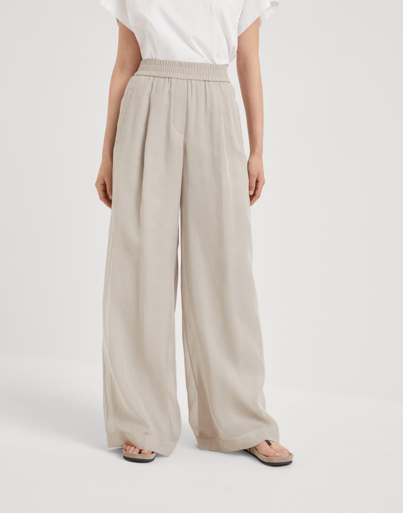 BRUNELLO CUCINELLI WOMEN'S LIGHT BEIGE WIDE TROUSERS