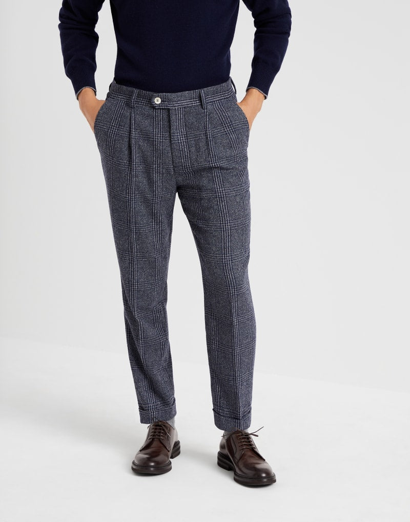 BRUNELLO CUCINELLI MEN'S NAVY WOOL TAILORED TROUSERS