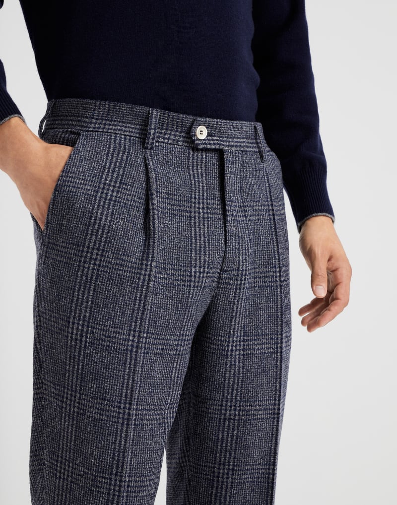 BRUNELLO CUCINELLI MEN'S NAVY WOOL TAILORED TROUSERS