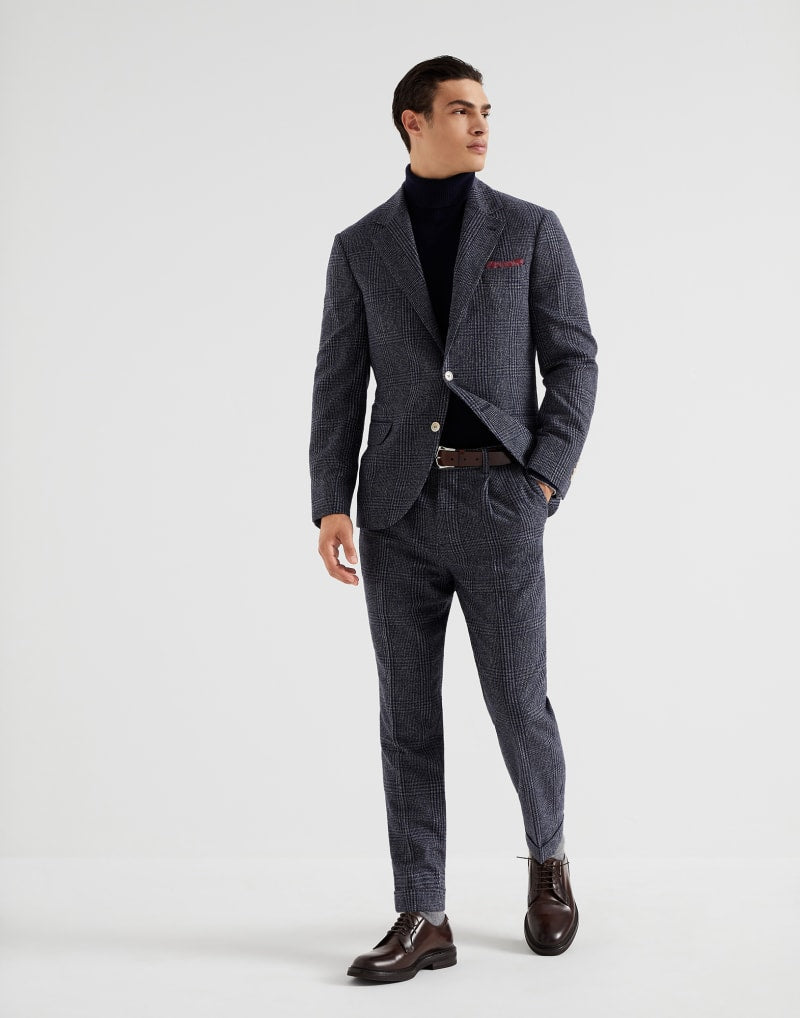BRUNELLO CUCINELLI MEN'S NAVY WOOL TAILORED TROUSERS