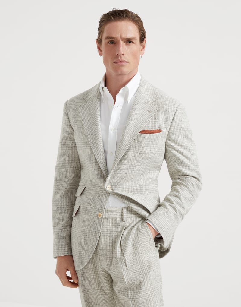 BRUNELLO CUCINELLI MEN'S LIGHT GREY WOOL SILK BLAZER